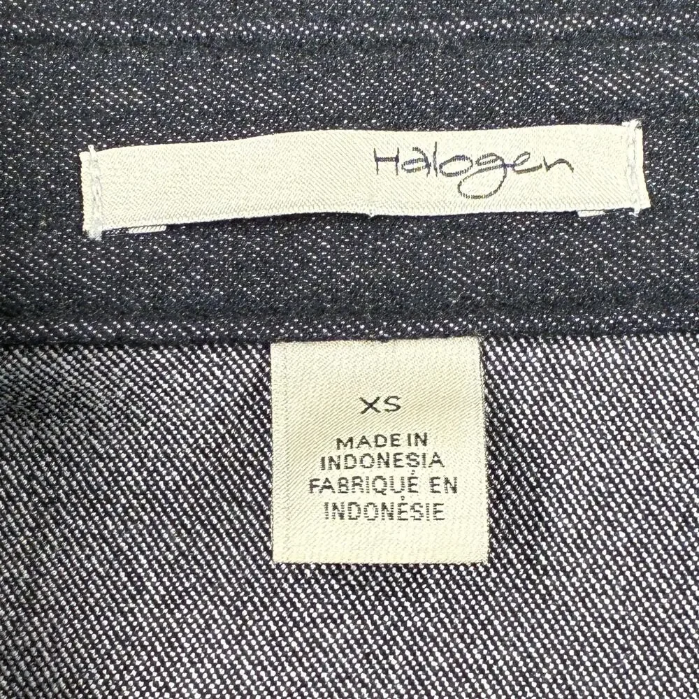Halogen Shirt Dress Womens XS Navy Chambray Denim Short Sleeve Utility Pockets